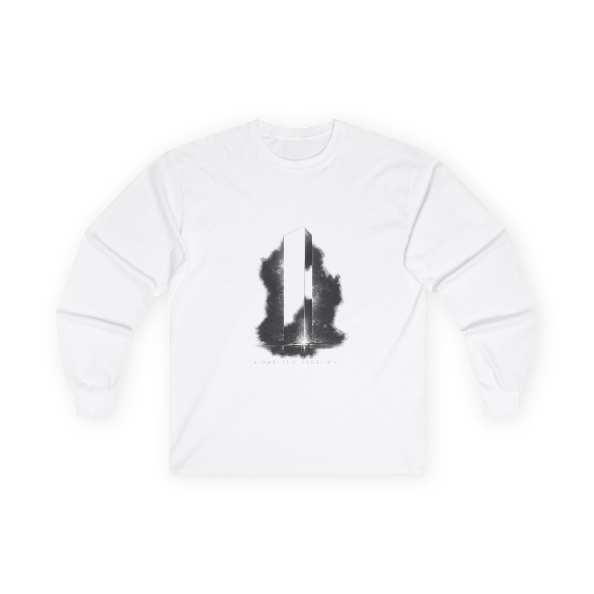 Long Sleeve Tee — Monochrome Abstract City Skyline Graphic